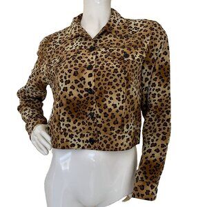 Vintage 90s Jacket Maggy London Silk Leopard Print Top Petite 4 Size Small S